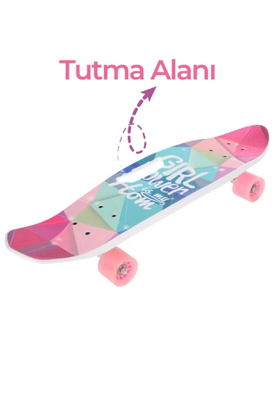 Girl Power Desenli Cruiser Kaykay – Pembe Tekerlekli Mini Skateboard , 65 Cm , Silikon Teker - Resim 4