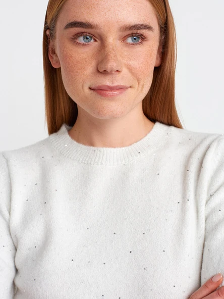 10703 DİLVİN BİSİKLET YAKA PULLU SİMLİ TRİKO KAZAK - Resim 5