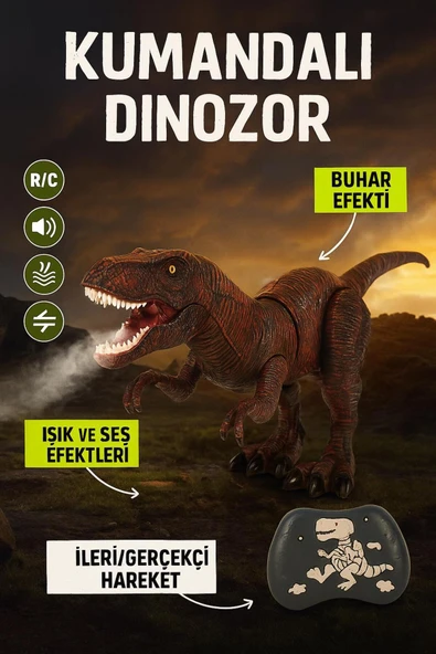 Kırmızı Kumandalı T-Rex Dinozor – Buhar, Işık ve Ses Efektli Oyuncak - Resim 6