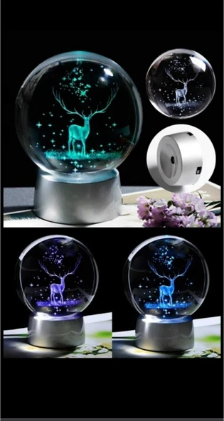 Renk Değiştiren Geyik Led Işıklı Küre Dekoratif Geyik Temalı Işıklı Renk Değiştiren Dekoratif Cam Küre ürün görseli 1