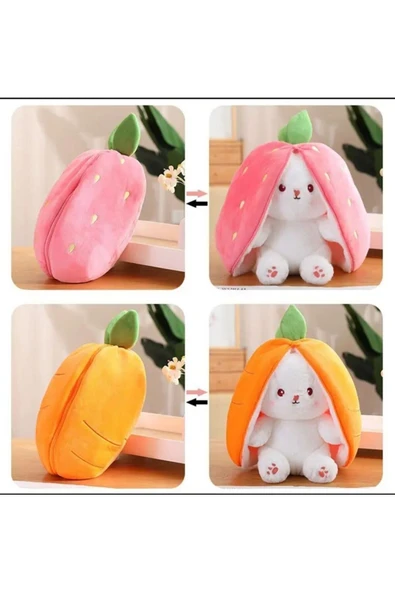 Sevimli Havuç Tavşan Peluş Havuç Tavşan Çantalı 50 cm Sevimli Havuç Tavşan Hediyelik - Resim 4