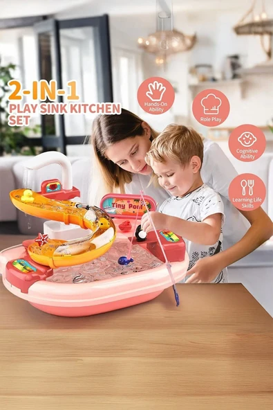 Süper 3 in 1 Lavabo Balık Tutma & Aqua Park Oyun Seti - Resim 7