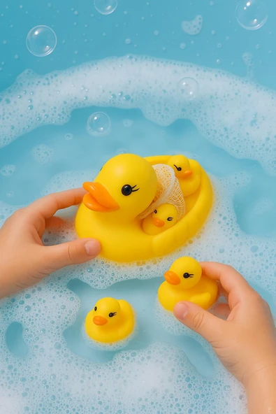 Eğlenceli Yavrulu Ördek Banyo Oyuncak Seti – 3’lü Vinil Su Oyuncağı - Resim 3