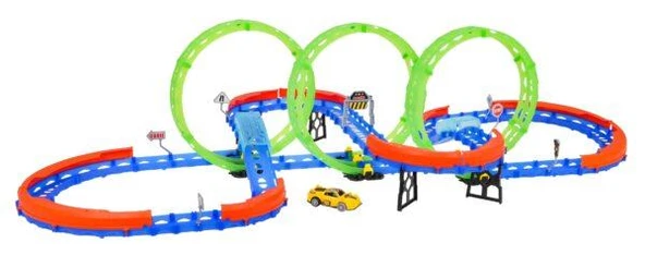 Glow Speed Track 74 Parça Yarış Pisti Seti – 3’lü Loop Işıklı, USB Şarjlı Hızlı Yarış Arabalı Oyun Seti, 3+ Yaş - Resim 3