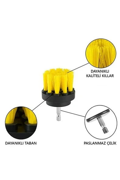 Matkap Ucuna Takılan 3 lü Temizlik Fırça Seti Zorlu Kir Temizleyici 3 Parça Temizleme Fırçası - Resim 5