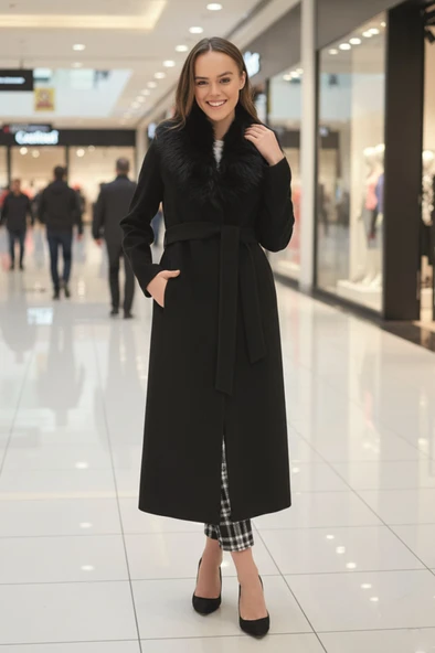 Kürk Yakalı Kadın Kaban - Resim 2