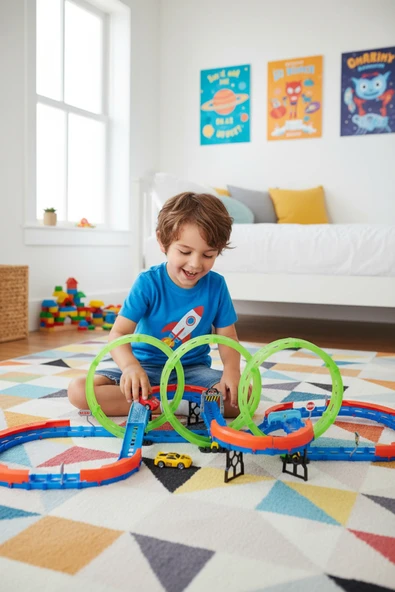 Glow Speed Track 74 Parça Yarış Pisti Seti – 3’lü Loop Işıklı, USB Şarjlı Hızlı Yarış Arabalı Oyun Seti, 3+ Yaş - Resim 7