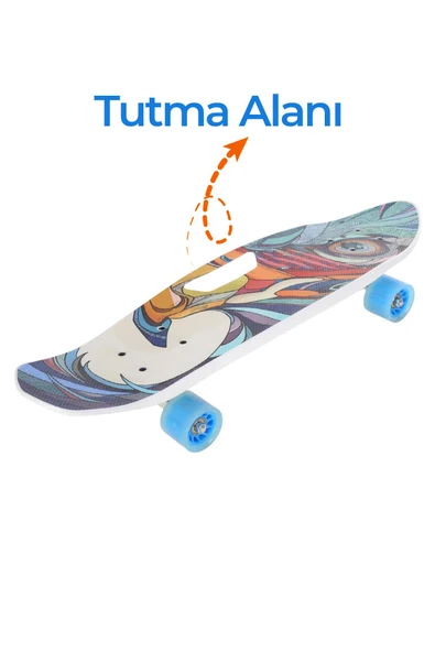 Renkli Desenli Cruiser Kaykay – Mavi Tekerlekli Mini Skateboard , 65 Cm , Silikon Teker - Resim 2