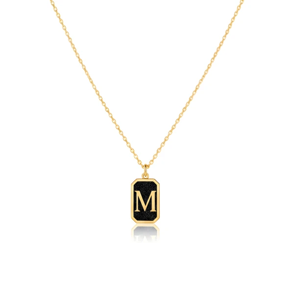 Gece Siyahı Parıltısı Harf Gümüş Kolye - Altın ürün görseli 1