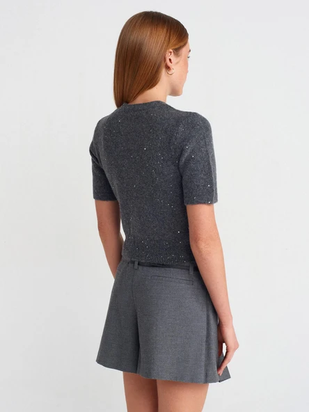 10703 DİLVİN BİSİKLET YAKA PULLU SİMLİ TRİKO KAZAK - Resim 7