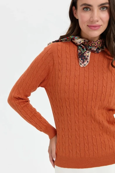 23329 DESEN TRİKO SIFIR YAKA SAÇ ÖRGÜLÜ KAZAK - Resim 6