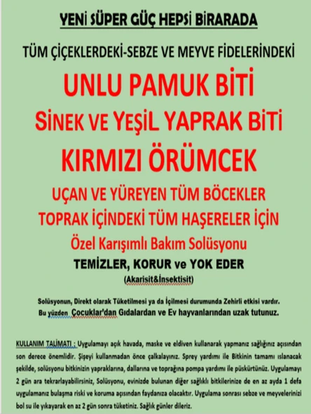 1000 ml Çiçekler için Genel Haşere İlacı (Unlu Pamuk Biti, Sinek Ve Yaprak Biti, Kırmızı Örümcek) - Resim 2
