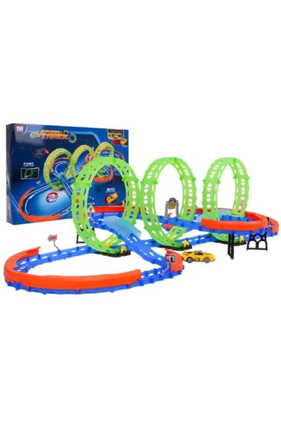 Glow Speed Track 74 Parça Yarış Pisti Seti – 3’lü Loop Işıklı, USB Şarjlı Hızlı Yarış Arabalı Oyun Seti, 3+ Yaş - Resim 9