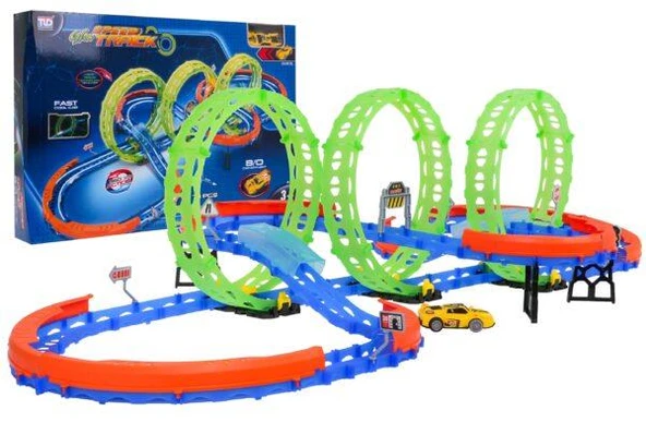 Glow Speed Track 74 Parça Yarış Pisti Seti – 3’lü Loop Işıklı, USB Şarjlı Hızlı Yarış Arabalı Oyun Seti, 3+ Yaş - Resim 2