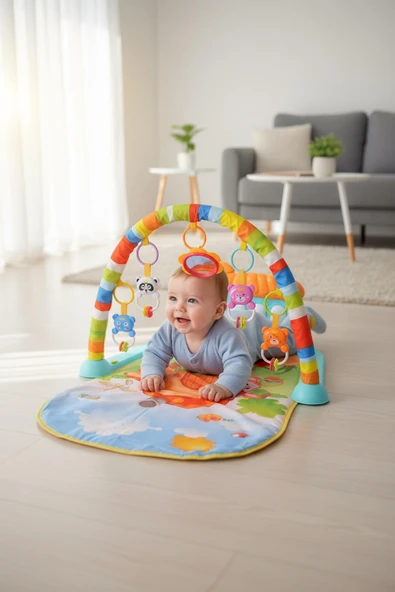 Piyanolu Mantar Desenli Bebek Oyun Halısı – 0+ Ay, Hayvan Figürlü - Resim 5