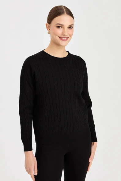 23329 DESEN TRİKO SIFIR YAKA SAÇ ÖRGÜLÜ KAZAK - Resim 2