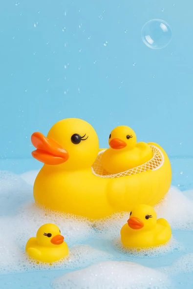 Eğlenceli Yavrulu Ördek Banyo Oyuncak Seti – 3’lü Vinil Su Oyuncağı - Resim 4