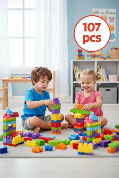 107 Parça Renkli Eğitici Blok Seti – Saklama Kutulu - Resim 3