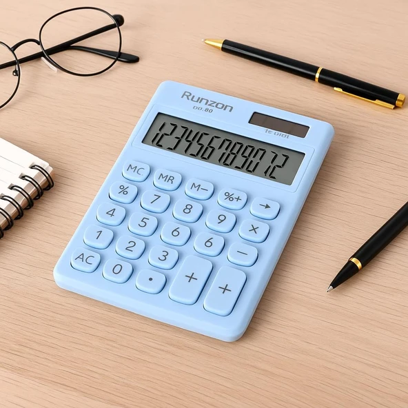 Runzon RZ.320 12 Haneli Masaüstü Güneş Enerjili Hesap Makinesi – Pembe ve Mavi Renk Seçenekli - Resim 2