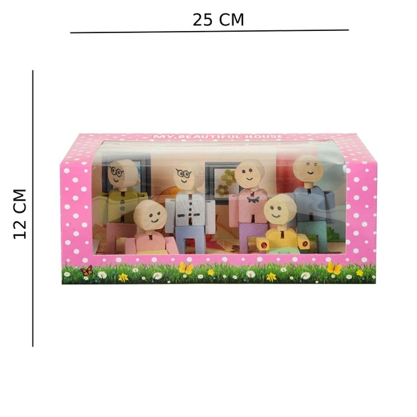 Ahşap Mini Aile Seti – 25x12 cm Renkli Oyuncak Ev Aksesuarı - Resim 2