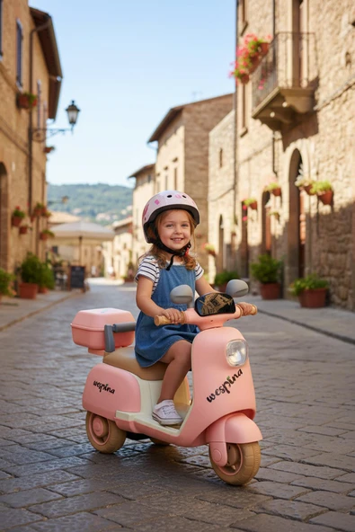 Wespina Uzaktan Kumandalı Çocuk Akülü Motosiklet - Pembe , 6V Şarjlı, 3 Yaş ve Üzeri - Resim 5