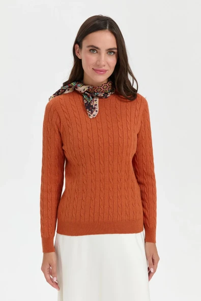 23329 DESEN TRİKO SIFIR YAKA SAÇ ÖRGÜLÜ KAZAK - Resim 4