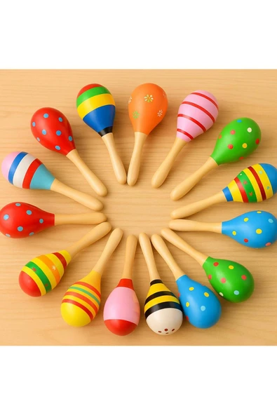 1 Adet Tamamen Ahşap Renkli Marakas Seti Çocuk Oyuncak - Resim 3