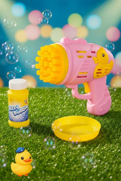 Ördek Desenli Pilli Pembe Köpük Tabancası - Resim 6