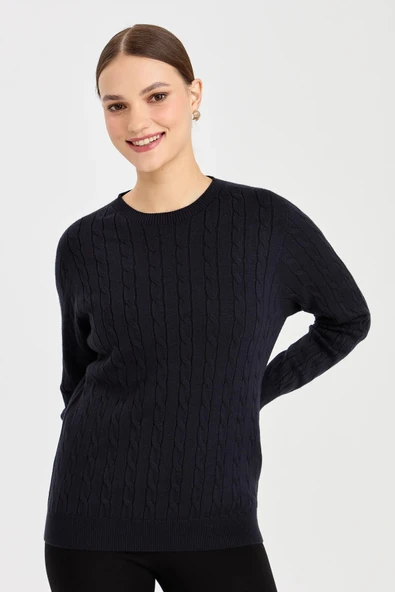 23329 DESEN TRİKO SIFIR YAKA SAÇ ÖRGÜLÜ KAZAK - Resim 8