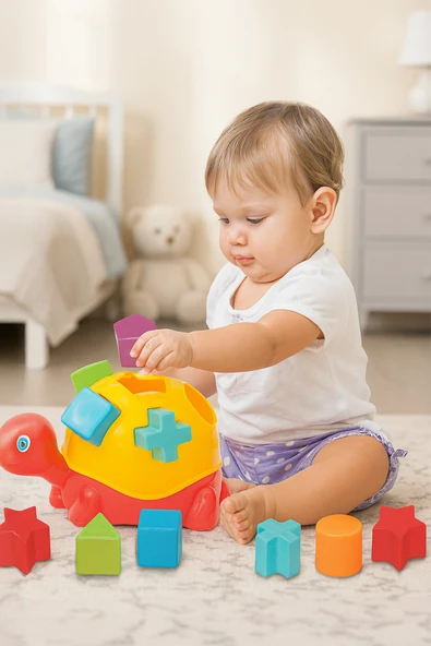 Kaplumbağa Bultak Eğitici Şekil Eşleştirme Oyuncağı (14 Parça) - Resim 4