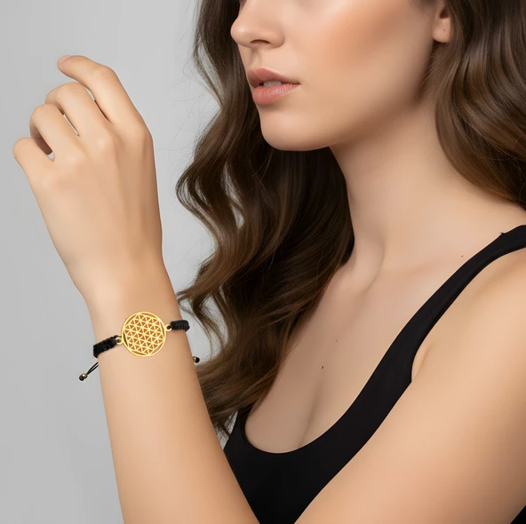 Yaşam Çiçeği Gümüş İpli Bileklik - Rose - Resim 3