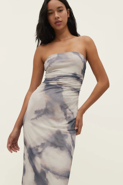 Stradivarius Desenli tül midi elbise - Resim 4