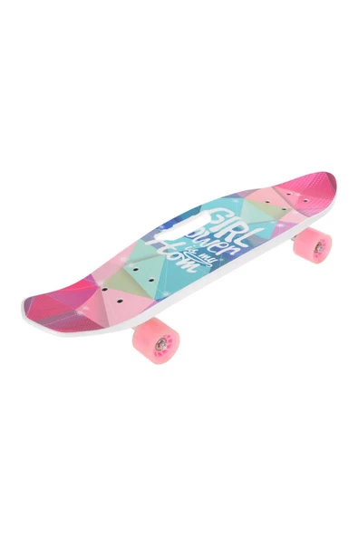 Girl Power Desenli Cruiser Kaykay – Pembe Tekerlekli Mini Skateboard , 65 Cm , Silikon Teker - Resim 2