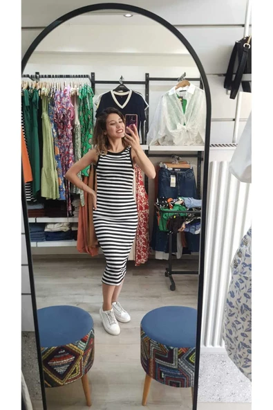 BEBE PLUS Çizgili Siyah Beyaz Elbise ürün görseli 1