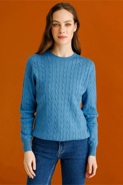 23329 DESEN TRİKO SIFIR YAKA SAÇ ÖRGÜLÜ KAZAK - Resim 10