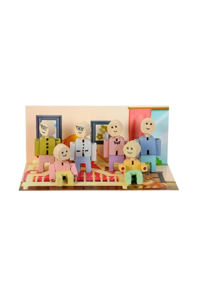 Ahşap Mini Aile Seti – 25x12 cm Renkli Oyuncak Ev Aksesuarı - Resim 5