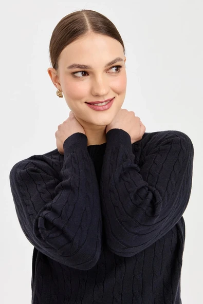 23329 DESEN TRİKO SIFIR YAKA SAÇ ÖRGÜLÜ KAZAK - Resim 9