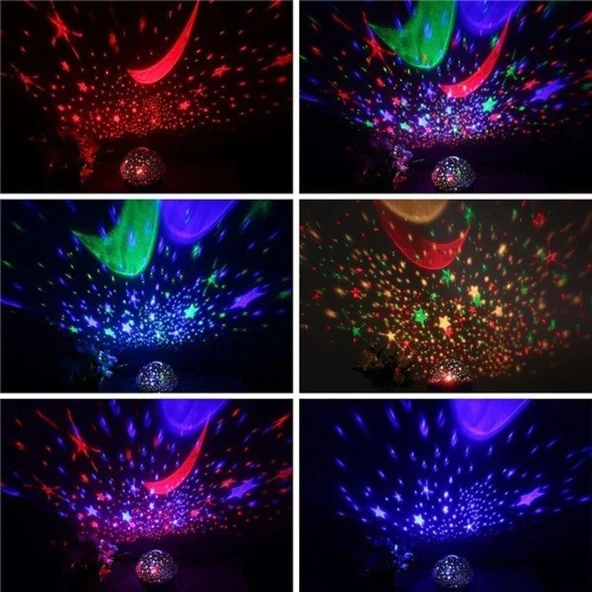 Dekoratif Çocuk Odası Gece Lambası Pembe Dönen Projeksiyon Gece Lambası Star Master Ay Yıldız LED Lamba - Resim 3