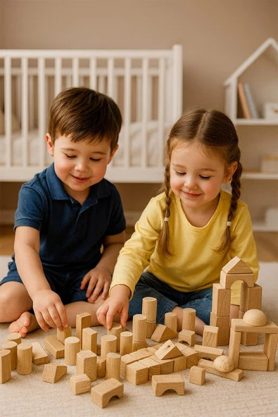 Ahşap Mini Blok Seti – 102 Parça Eğitici Yapı Oyunu, Montessori İnce Motor Gelişim Oyuncağı ürün görseli 1