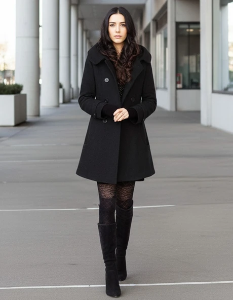 Büyük Düğmeli Yaka Detaylı Siyah Kaşe Kaban - Resim 2