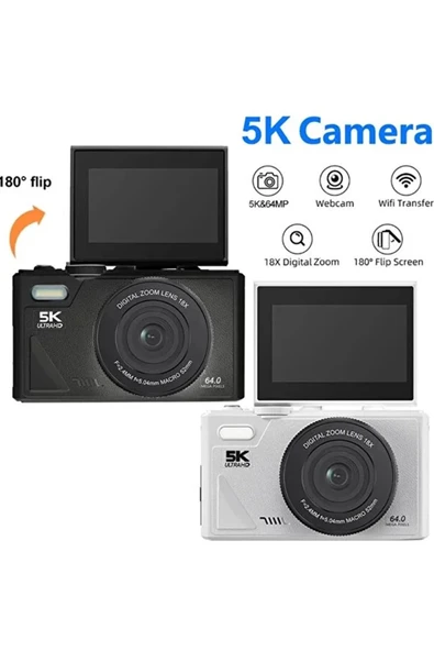 5K 75MP HD Dijital Kamera 18X Dijital Zoom, Flaşlı,3.0 inç Ekranlı Vlog ve Fotoğraf Makinesi - Resim 3