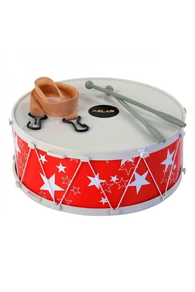 Yıldız Desenli Mavi ve Kırmızı Çocuk Davulu – Askılı, Bagetli, 25 cm, Müzik Aleti Oyuncak - Resim 6