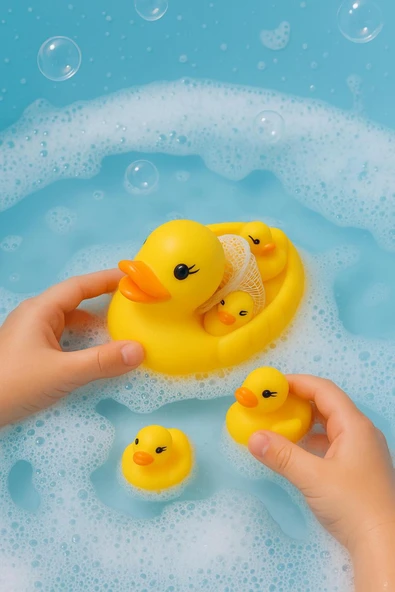 Eğlenceli Yavrulu Ördek Banyo Oyuncak Seti – 3’lü Vinil Su Oyuncağı - Resim 6