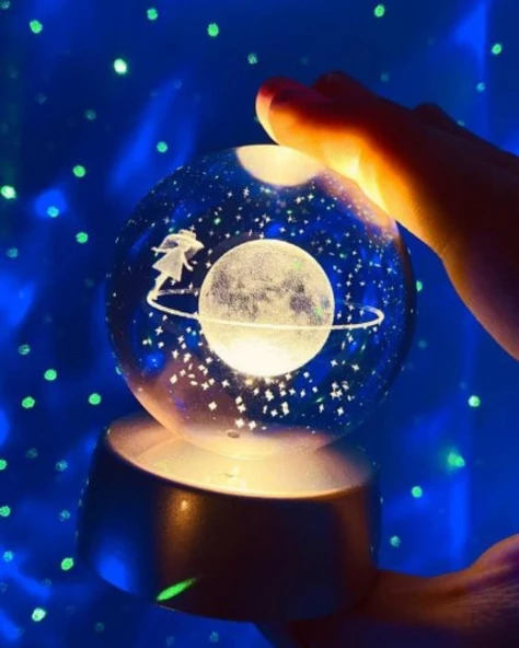 Sevgiliye Eşe Özel Günlere Sürpriz Hediye Satürn Kız Cam Küre Renk Değiştiren Işıklı Satürn Cam Kız Küre Hediye - Resim 4