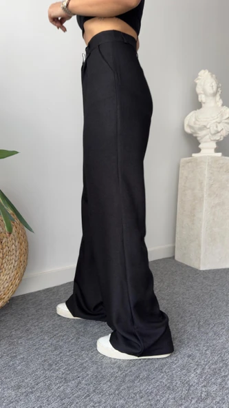 Yün Efekt Siyah Palazzo Pantolon - Resim 3