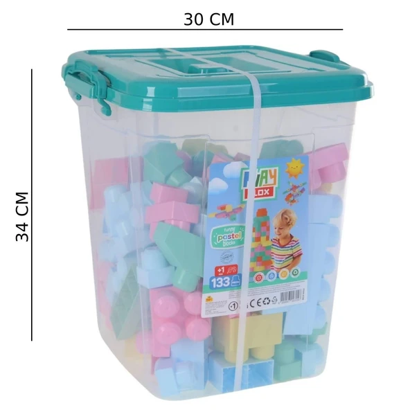 133 Parça Pastel Renkli Blok Oyuncak Seti – Saklama Kutulu , 1 Yaş ve Üzeri ürün görseli 1
