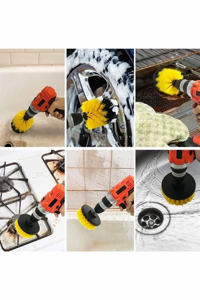 Matkap Ucuna Takılan 3 lü Temizlik Fırça Seti Zorlu Kir Temizleyici 3 Parça Temizleme Fırçası - Resim 8