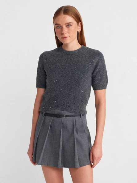 10703 DİLVİN BİSİKLET YAKA PULLU SİMLİ TRİKO KAZAK - Resim 6