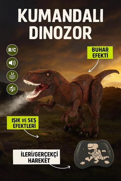 Kırmızı Kumandalı T-Rex Dinozor – Buhar, Işık ve Ses Efektli Oyuncak ürün görseli 1