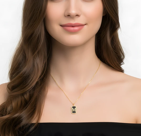 Gece Siyahı Parıltısı Harf Gümüş Kolye - Gümüş - Resim 2